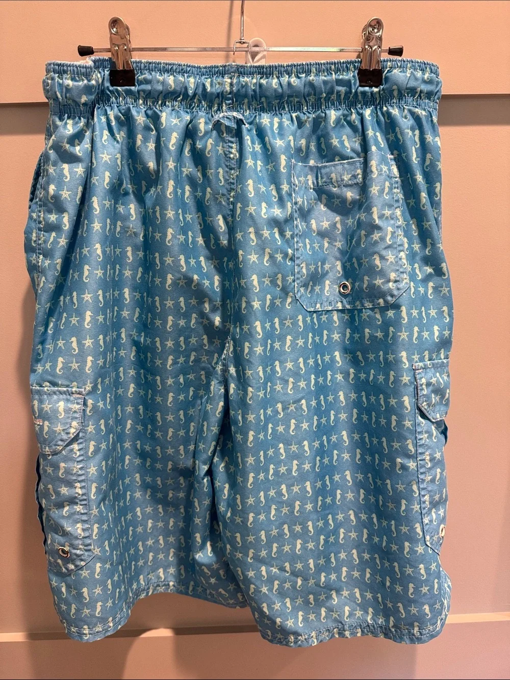 Beverly Hills Polo Club Light Blue Cargo Swim Shorts with White Drawstring